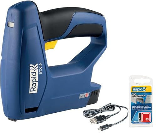 Rapid Akku-Tacker BTX10 – Kompakter Elektrotacker mit 3,6V Li-Ion Akku, Schnellauslösung, 900 Auslösungen, inkl. 1.080 Rapid Typ-53 Klammern (6 mm)