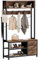 Buluri Garderobenständer mit Schuhablage, Garderobe mit Sitzbank, 12 Haken, 3 Schubladen und 1 Ablagefläche, Metallrahmen, 30 x 80 x 180 cm, für Flur Eingänge (Rustikal Braun)