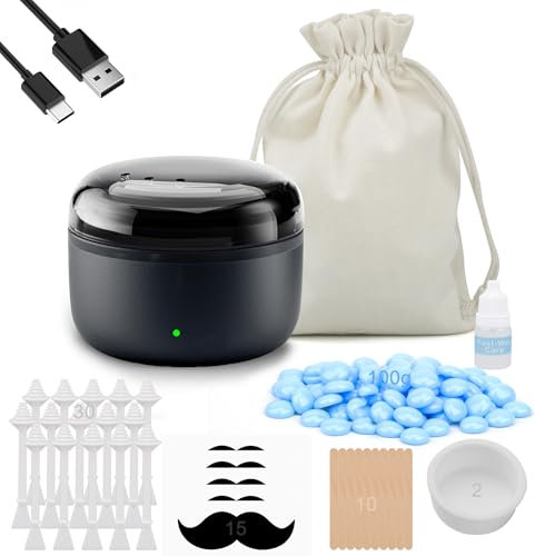 STORICANS Nose Wax Kit black Portable Wax Warmer for Hair Removal with 100g Wax, 10 Applicators, 30Nose Hair Sticks 2 Silicone Pots, 15-20 Times,Wax Melt Warmer Nose Hair Waxing Kit for Women and Men
