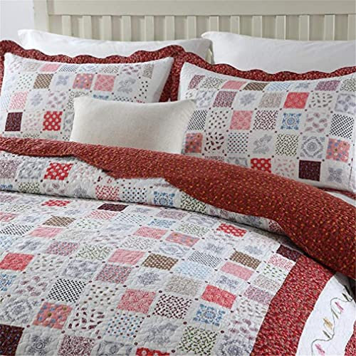UQACHG Tagesdecken Und Bettbezüge, Rot, Bedruckt, Patchwork, Gesteppt, Bettbezug, Steppdecke, Klimaanlage, Steppdecke, Baumwolle, 3 Zimmer