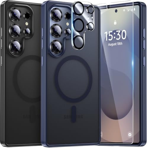 UniqueMe für Samsung Galaxy S25 Ultra Hülle - Handyhülle für Samsung Galaxy S25 Ultra Case, 5 in 1 Set Rundumschutz Schutzhülle Cover,1 Handyhülle & 2 Schutzfolie & 2 Kameraschutz - Matt Blau