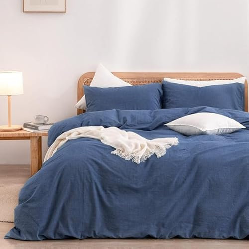 Gezu Bettwäsche 135x200cm Baumwolle Blau Marineblau 2Teilig Einzelbett Bettwäsche Set Oeko-TEX® Standard Zertifiziert Wende Bettwäsche Bettbezug 135x200 und Kissenbezüge 80x80 mit Reissverschluss