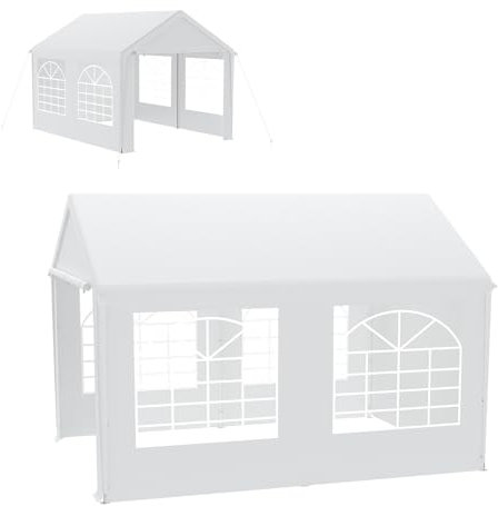 Froadp Tonnelle stable 3 x 4 cm, avec tube rond en acier, bâche de toit en polyéthylène et parois latérales de fenêtre, tente de mariage, tente de réception, 3 x 4 m comme pergola, tonnelle de jardin