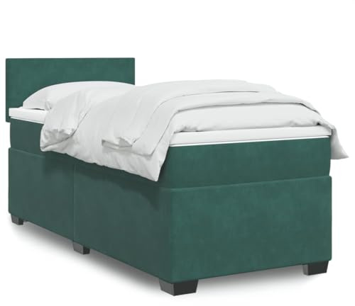 LLEZKBR Betten & Zubehör-Betten & Bettrahmen - Boxspringbett mit Matratze Dunkelgrün 90x190 cm Samt