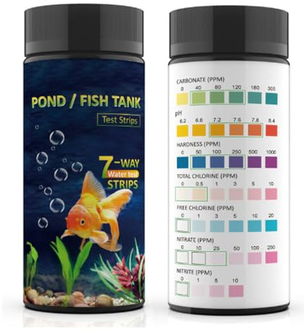 AKSBTEC Aquarium Wassertest Aquarium Teststreifen für Aquarien: 100 Stück - 7 IN 1 Wassertester Aquarium Zubehör zur Messung von pH, Wasserhärte (AQ7IN1V4)