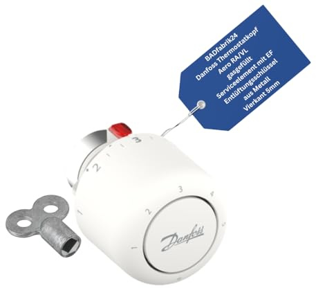 BADfabrik24 Thermostatkopf AERO RA/VL EF gasgefüllt mit Serviceelement + Entlüftungsschlüssel 5 mm Metall | 1 Stück | präzise Temperaturregelung, einfache Montage