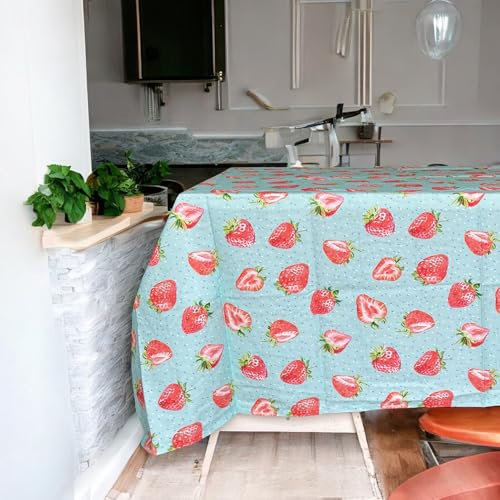 Bassetti Schmutzabweisende Tischdecke 140 x 220 cm – 100 % Panama-Baumwolle – Tisch für 8 Plätze – Blumenmuster oder Frucht – Made in Italy – waschbar und strapazierfähig (Roxana)