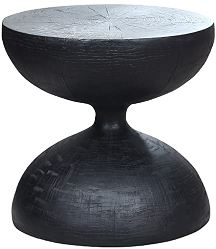 Kreativer Sanduhr-Beistelltisch, 40 cm Runde Platte, 46 cm Hoch, Leichtes FRP-Material, Moderner Kleiner Tisch Für Sofa, Bett Oder Ecke(Black Wood Color)