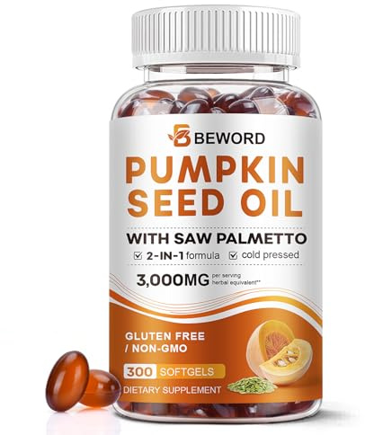 BEWORD Pumpkin Seed Oil with Saw Palmetto, 3000mg/serving, Cold Pressed