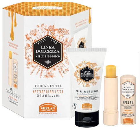 Helan, Dolcezza Line - Women's Gift Set with Lip Balm Stick and Hand and Nail Cream - Beauty Set with Cocoa Butter and Lip Balm with Sweet Almond Oil and Shea Butter, Made in Italy