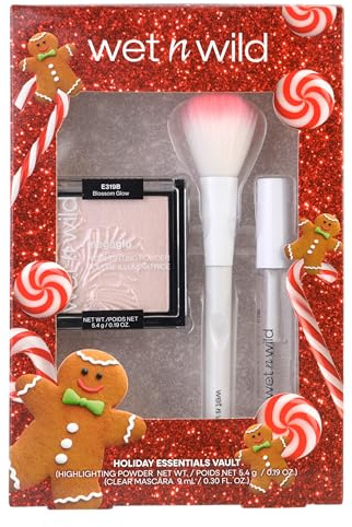 Wet n Wild Holiday Essentials Vault, Make-Up Gift Set with Lash and Brow Gel Mascara, Highlighting Powder and Application Brush