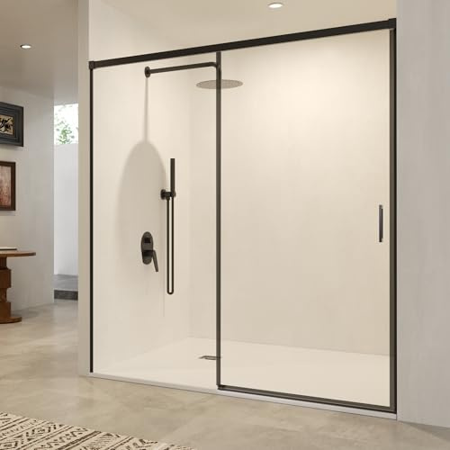 IMEX - Mampara Ducha Negra Frontal 1 Fija + 1 Corredera 140cm | Mampara de Cristal Reversible con Ancho Adaptable 136 a 141 cm | Perfilería de Aluminio con 195cm de Altura y Cristal Templado Antical