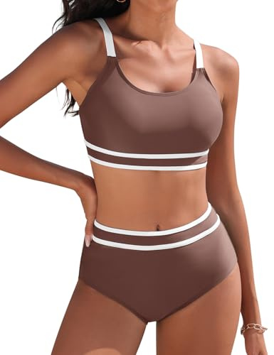 Yuson Girl Bikini för kvinnor, set med hög midja, tvådelad baddräkt, push-up, badmode, magkontroll, färgblockering, sport, bikini, kvinnor, sexiga bikiniset för kvinnor, magkontroll, baddräkt