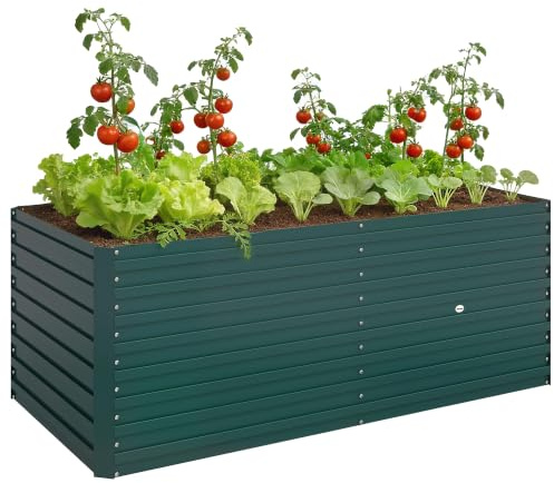 Outsunny Jardinière extérieure Surélevée Galvanisée 160 x 80 x 60 cm Vert | Carré Potager de Jardin Rectangulaire, Grande Taille, Bordure de Sécurité, Fond Ouvert, pour Fleurs et Légumes