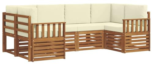 vidaXL Sofagarnituren 6 pcs Natur und Creme Massivholz Akazie, Garten und Terrasse, modernes Outdoor-Sofa, gemütliche Lounge, langlebige Sitzgruppe
