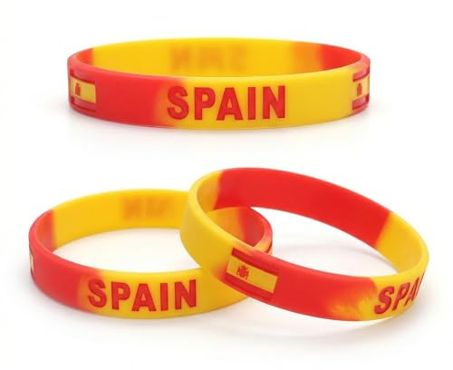 GWEOR 3 Set Spanien Armband Silikonarmband Spanische Flagge Fanartikel für Herren Damen - Ideal für Fußball Sport Events & Partys - Fanarmband Silikon 20cm Umfang
