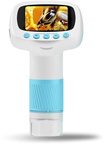 PUSOKEI Microscopio Digital Portátil para Niños con Aumento de 50-1000X, Pantalla de 2 Pulgadas y Luz LED, para Educación Científica