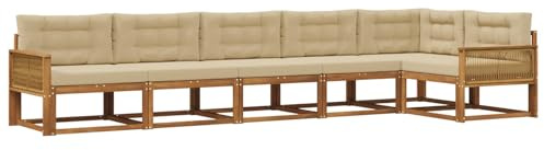 vidaXL Outdoor-Sofagarnitur mit Kissen 6 pcs Natur und Beige, Akazien-Lounge-Set, moderner Outdoor-Sofa, langlebiges modulares Sofa, wetterfester Garten-Sitz