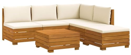 vidaXL Outdoor-Sofagarnitur mit Kissen 6 Stück Braun Massivholz Akazie, Akazienholz-Sofa, UV-beständiger Lounger, wetterfeste Couch, modulare Sitzgelegenheit für Gartenmöbel