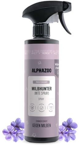alphazoo Milbhunter Milbenspray für Hühner 500ml - mit ätherischen Ölen. Wirkt effektiv gegen Milben & pflegt das Gefieder. Sanfte Formel für gesunde Hühnerhaut & natürliches Wohlbefinden