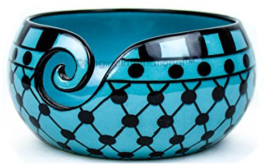 Nagina International Ceramic Attractively Hand Painted Gorgeous Stoneware Yarn Ball Storage Bowl With Innovative Dispensing Curl | Knitting & Crochet Accessions (Large, Dawn Blue)