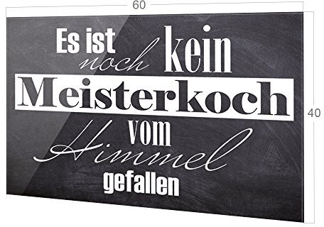 Spritzschutz Glas Grau, Küche Glasrückwand Spruch, Küchenrückwand Es ist noch kein Meisterkoch / 60x40cm, Echtglas