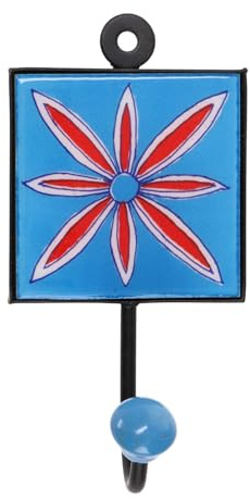 GURU SHOP Wandhaken, Garderobenhaken mit Handgefertigter Fliese (7,5x7,5 cm) - Modell 2