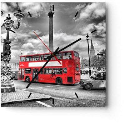 Modern Wanduhr Trafalgar Platz Taxi London 40x40cm Quadrat Groß Wand Uhr Glas Analog Zimmeruhren Küche Büro Wohnzimmer Glasuhr Wall Clock Dekoration Design Wanddekoration Küchenuhr C3AC40x40-0488