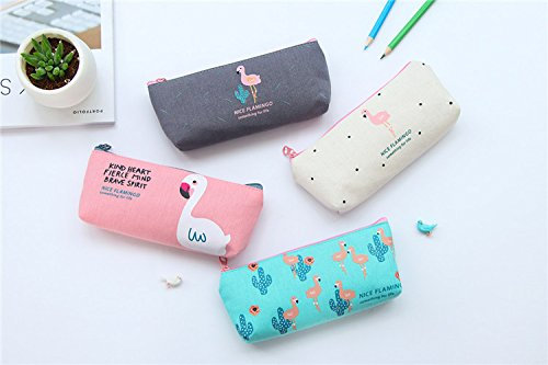 Gifts UK® Flamingo Wild Animals Flamingo Cactus Canvas Cute Pencil Cases Cosmetics Make Up Bags Pen Pouches *UK Stock* (Grey)