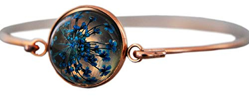 Roségold Armreif mit echten blauen Blüten - Geschenk für Sie - Schmuck Geschenk - Handmade Geschenk