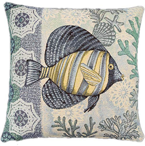 Sandner Kissenhülle Gobelin Kissen Maritim Kissenbezug Hülle Bezug Eckig 45x45 (Fisch Blau Bunt)