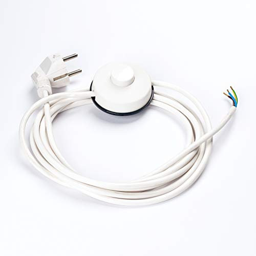 Netzkabel 3m Schuko-Stecker an offenes Ende m. Schnurschalter Fußtretschalter Zwischenschalter Kabel Schalter Anschluss (weiß)