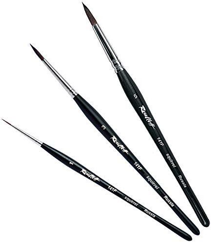 Set de 3 pinceaux peinture Roubloff, tailles 1-3-5 | Poils d'écureuil authentiques | Pinceaux à pointe ronde pour les aquarelles