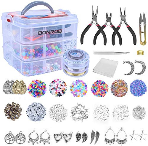 BONROB Schmuck-Bastelset für Erwachsene - DIY Armbänder, Ohrringe und Ketten selbst machen mit Werkzeug und Zubehör - Perfekt für Frauen