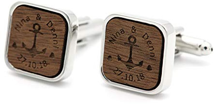 NaturSchatulle Manschettenknöpfe Herren Holz Gravur Individuell 1 Paar Silber Manschettenknopf Eckig Hochzeit Anzug Männer Cufflinks for Men