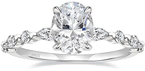 EAMTI Verlobungsring aus 925er-Sterlingsilber, ovaler Schnitt, Zirkonia, Solitärring, Halo-Versprechenring für Damen, Größe 3–13, Kristall, Zirkonia