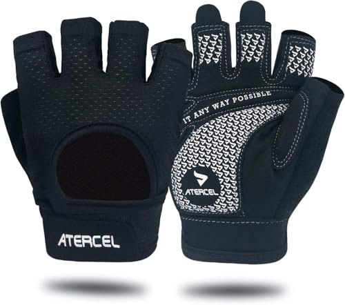ATERCEL Fitness Handschuhe Fahrradhandschuhe für Herren und Damen, Atmungsaktive Trainingshandschuhe für Krafttraining,Bodybuilding,Kraftsport & Crossfit Training Schwarz L