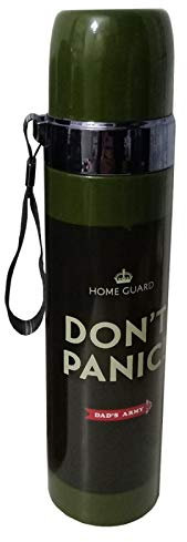Dad's Army Mug Don't Panic Hot & Cold Novelty Drink Bottle Double Walled Stainless Steel thermal Flask Spill & Sweat Proof with Carry Loop Keeps Cold for 24Hrs or Hot for 12Hrs Pack of 1