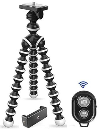 Marklif Gorilla Trípode/Mini trípode de 13 pulgadas con control remoto para teléfono móvil con soporte para móvil, soporte flexible Gorilla para cámaras DSLR y de acción