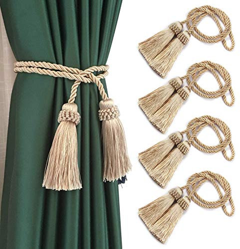 Fenghuangwu Vorhang-Raffhalter, handgefertigt, dekorativ, mit Quaste, Beige, 4 Stück