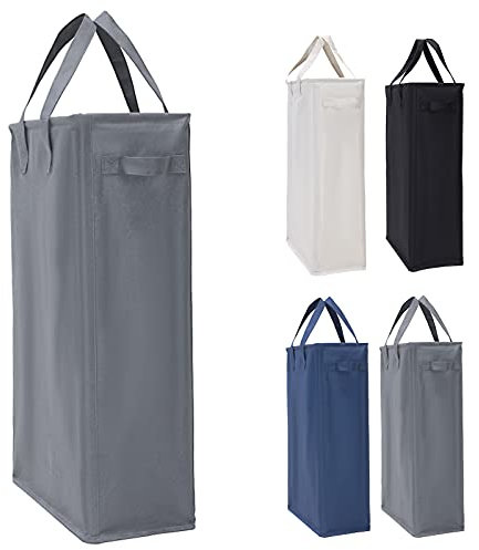 IHOMAGIC Slim Laundry Basket with Carry Handles, Collapsible Clothes Hamper Tall Rectangular Laundry Storage Bag with Breathable Mesh Cover, Foldable Laundry Washing Bin for Bathroom (45L, Dark Grey)