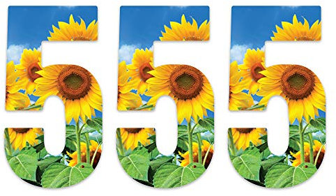 Pack of 3 Sunflower Sticky Numbers for Wheelie Bins - 5 ideal for Home, Office, Nurseries, Out Door Wheelie Bins, V1095 Packwith®