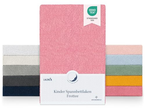Laleni 2er Set Frottee Spannbettlaken 60x120-70x140cm - Oeko-TEX Zertifiziertes Bettlaken- Faltenfreie Spannbetttücher für Kinderbett - Babybett und Moses Körbchen- Coral - Rot