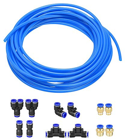 sourcing map Pneumatic Air Hose Tubing PU Air Compressor Tube 4mmID x 6mmOD x 10m Pipe Blue with Connect Fitting Kit