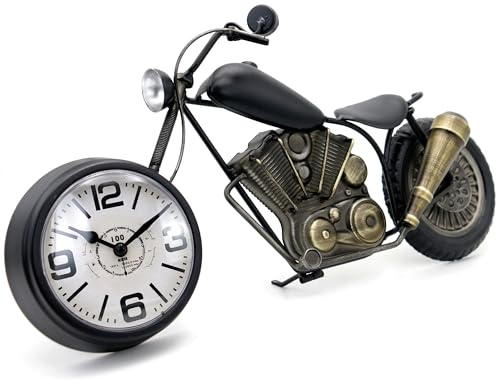 Vintage-Schreibtischuhr, Tischuhr, Motorrad-Geschenke für Männer, rustikale Bauernhaus-Dekoration, Geschenke für Vater, Ihn, Freund, batteriebetrieben, kein Ticken, antik für Kaminsims, Büro, Schwarz
