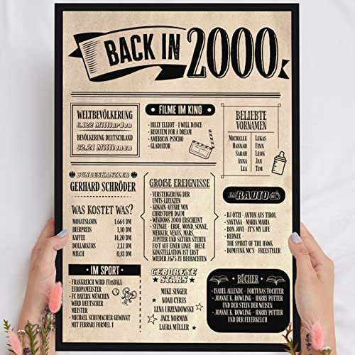 25 Geburtstag Geschenk, Alte Zeitung Holzbild Back in 2000 Vintage personalisierbar zum Hinstellen/Aufhängen opt. beleuchtet, 25 Geburtstag Frau, 25 Geburtstag Mann, 25. Geburtstag, 25 Geburtstag Deko
