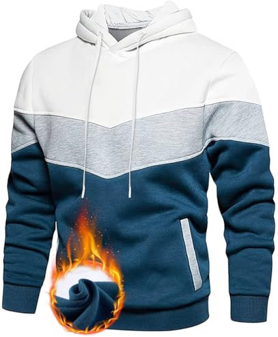 Rave on Friday Unisex Hoodie Blau Weiss Patchwork Fleece Pullover Langarm Farbblock Sweatshirt Atmungsaktive Sport Outwear Hoody Casual Tops mit Kanga Tasche und Kordelzug für Herren Damen M