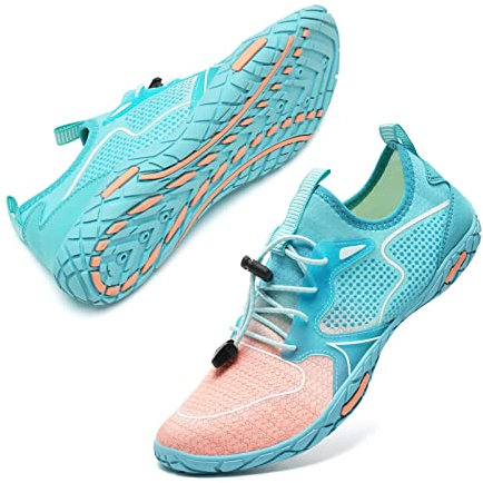 Badeschuhe Herren Damen Barfußschuhe Wasserschuhe Schwimmschuhe Strandschuhe für Surfen,Tauchen,Bootfahren,Gymnastik Fitness (Pink Blau, 36EU)