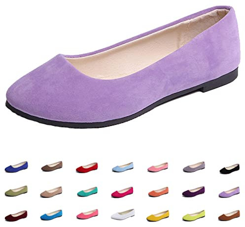 Hwalleum Women's Ballet Flats, Womens Simple Casual Flat Shoes Solid Color Pumps Ladies Girls Dolly Ballet Ballerina Work Smart Office Formal Comfort Pointed Toe Slip On Flats Shoes Light Purple