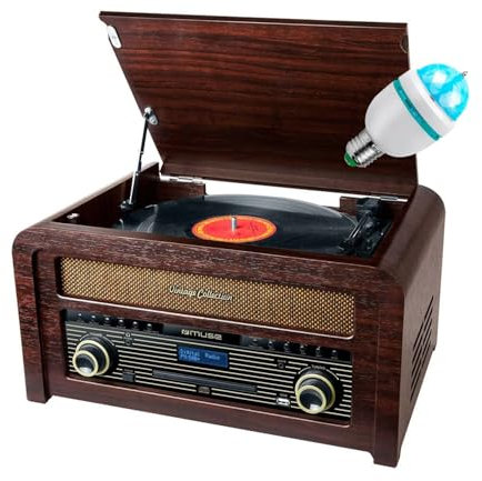 IBM Platine Vinyle Muse MT-115 Dab, Micro-Chaîne Radio à Lecture numérique FM, Dab/Dab+, 33/45/78 Tours, Ampoule DIAMS LED